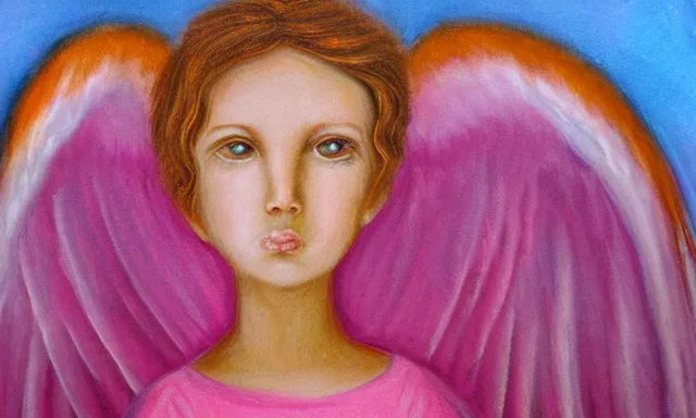 Image similar to Portrait of a beautiful angel in a pink portal