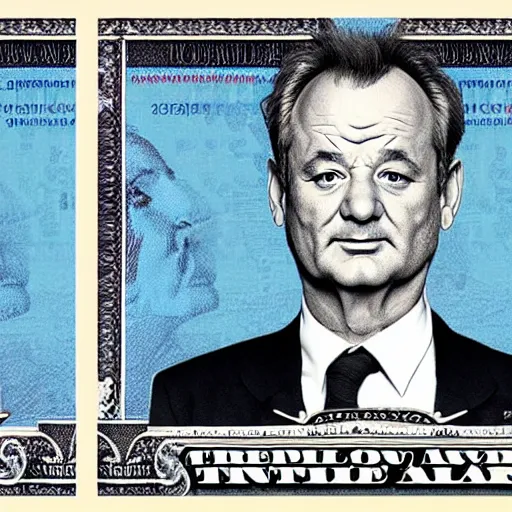 Prompt: bill murray on a dollar bill