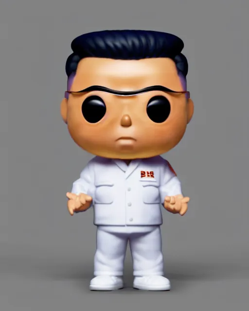 Prompt: full body 3d render of kim yong un as a funko pop, studio lighting, white background, blender, trending on artstation, 8k, highly detailed