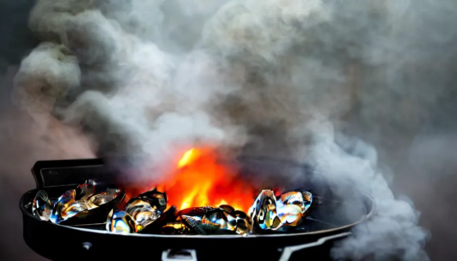 Image similar to a photo of smoke coming out of seymour's oven, next to a window, seymour's roast is ruined, steamed clams, color photography, high quality, volumetric light, beautiful, 4 k