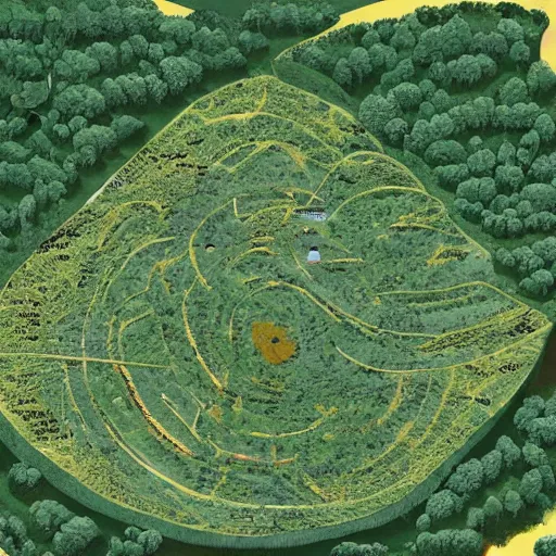 Image similar to a illustration of an architectural plan view of a labyrinth of the deforestation in amazona crisis