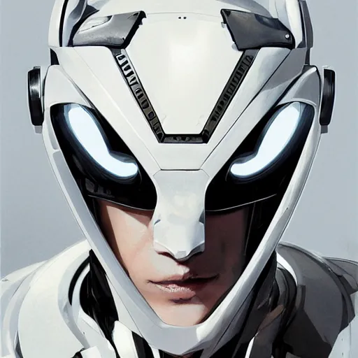 Image similar to portrait of a character with many robotic eyes, wearing sleek clothes, wearing a flowing white tailcoat, wearing a futuristic insectoid armored white mask with five circular lenses for eyes, the mask covers his entire face, many eyes, dramatic lighting, illustration by Greg rutkowski, yoji shinkawa, 4k, digital art, concept art, trending on artstation