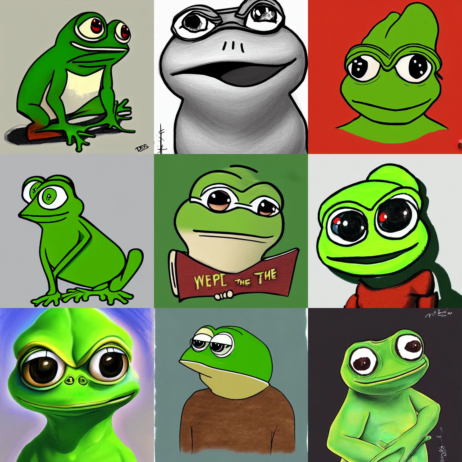 Prompt: pepe the frog, award winning concept art