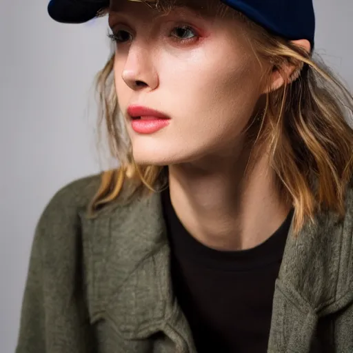 Image similar to a fashion model wearing a cap, portrait shot