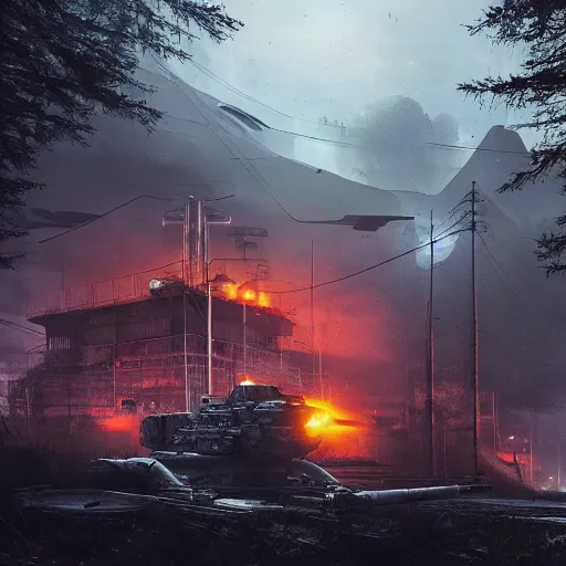 Image similar to battlefield 4 by simon stalenhag and robbert sammelin and eric persson, 4 k, hdr, tonemapping, detailed, atmospheric, majestical lighting