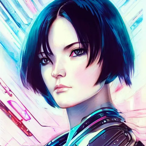 Image similar to A beautiful cyborg woman with big and cute eyes || VERY ANIME, fine-face, realistic shaded perfect face, fine details. Anime. realistic shaded lighting poster by Ilya Kuvshinov katsuhiro otomo ghost-in-the-shell, magali villeneuve, artgerm, Jeremy Lipkin and Michael Garmash, Rob Rey and Kentarõ Miura, trending on art station
