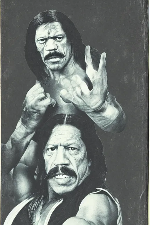 Image similar to daguerreotype of danny trejo as a 1 9 8 0 s wrestling action figure