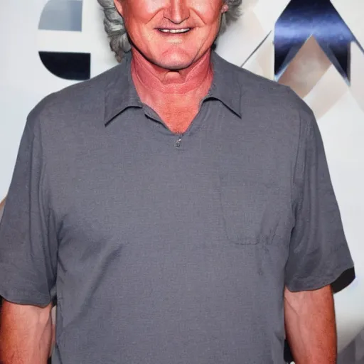 Image similar to patrick duffy, he has very long length straight grey hair, wearing a white shirt