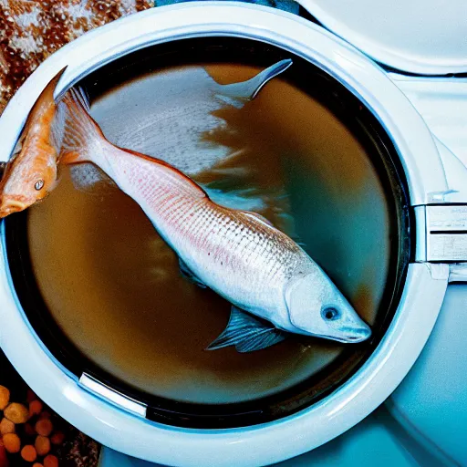 Image similar to photo of fish swimming in a toilet bowl.