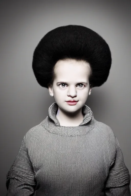 Image similar to studio portrait of girl that looks excactly like lisa simpson, lookalike, wears the same exact clothes, as if lisa simpson came to life, soft light, black background, fine details, close - up, award winning photo by martin schoeller