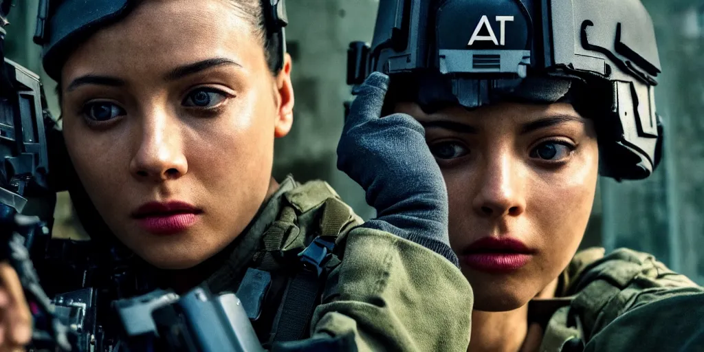 Image similar to vfx film, swat team squad crew, breach and clear, gang house, flat color profile low - key lighting award winning photography arri alexa cinematography, cinematic beautiful natural skin, famous face, atmospheric cool color - grade