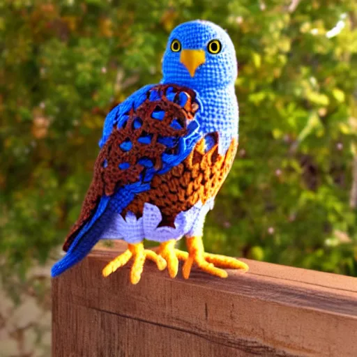 Image similar to video kestrel, crochet, hyperrealistic, realistic lighting