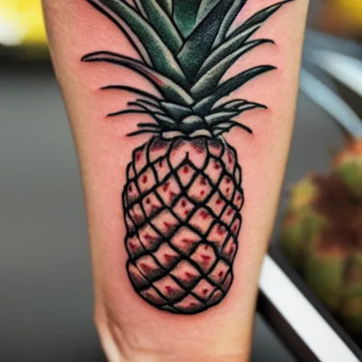 Prompt: a ripe luscious pineapple tattoo that's also edible, digital art