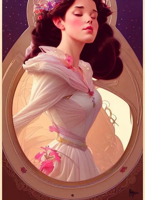 Image similar to portrait of disney sleeping beauty, intricate, elegant, highly detailed, my rendition, digital painting, artstation, concept art, smooth, sharp focus, illustration, art by artgerm and greg rutkowski and alphonse mucha and uang guangjian and gil elvgren and sachin teng, symmetry!!