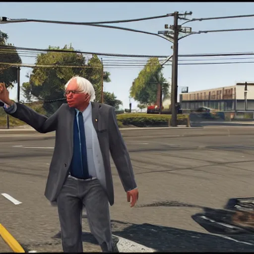 Prompt: Bernie Sanders in GTA V