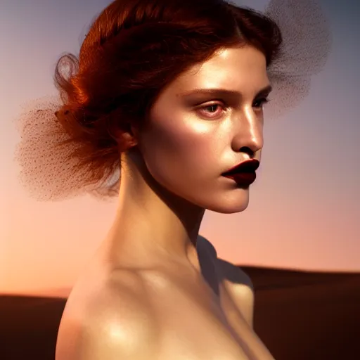 Prompt: photographic portrait of a stunningly beautiful spanish renaissance female in soft dreamy light at sunset, dark lipstick, contemporary fashion shoot, by edward robert hughes, annie leibovitz and steve mccurry, david lazar, jimmy nelsson, breathtaking, 8 k resolution, extremely detailed, beautiful, establishing shot, artistic, hyperrealistic, beautiful face, octane render