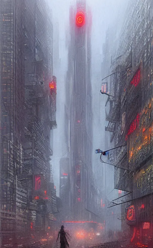 Image similar to an digital art of cyberpunk storm that destroys new york city in style of zdislaw beksinski