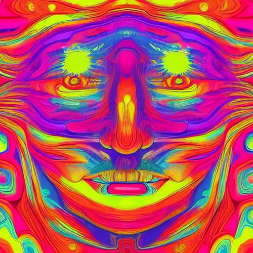 Image similar to a cool colourful psychedelic face in the style of an album cover