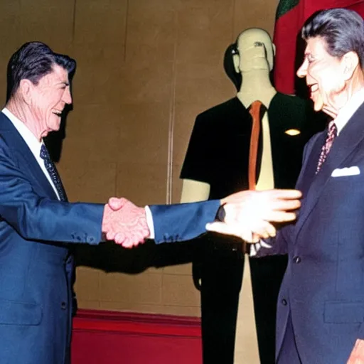 Prompt: batman shaking hands with ronald reagan
