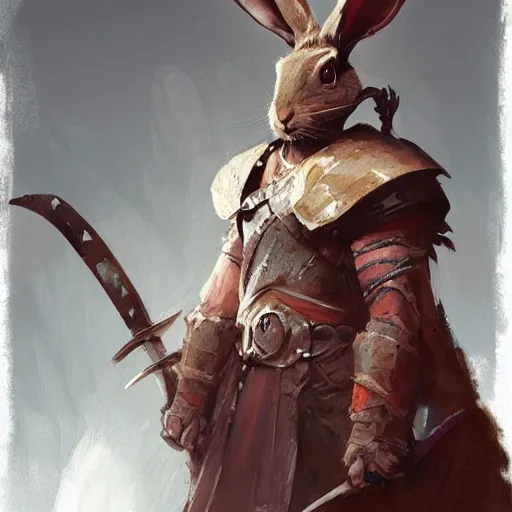 Prompt: rabbit warrior - swordsman, brush strokes, oil painting, greg rutkowski