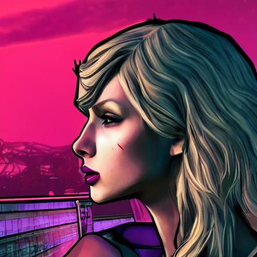 Image similar to taylor swift portrait, borderlands, tales from the borderlands, the wolf among us, comic, cinematic lighting, studio quality, 8 k