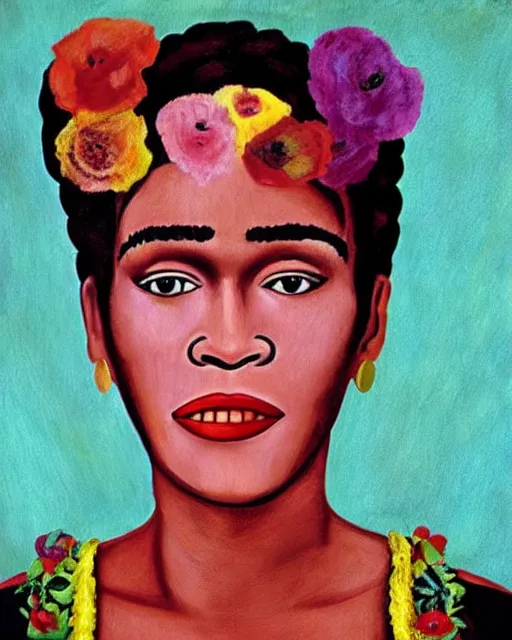 Image similar to Whitney Houston in Frida kahlo painting style