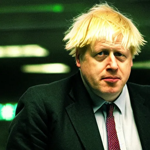 Image similar to Boris Johnson in the matrix movie, green lighting