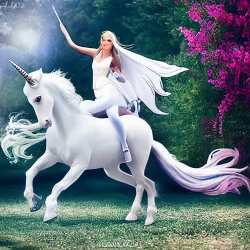 Image similar to Beautiful girl in white riding the unicorn