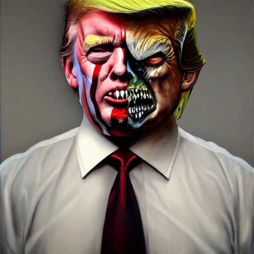 Prompt: painted portrait of donald j. trump as a zombie, 7 days to die zombie, fine art, soft light from the side, award winning, subtle earthy tones, intricate, elegant, sharp focus, cinematic lighting, digital painting, 8 k concept art, art by michael hussar, art by brom, art by z. w. gu, 8 k