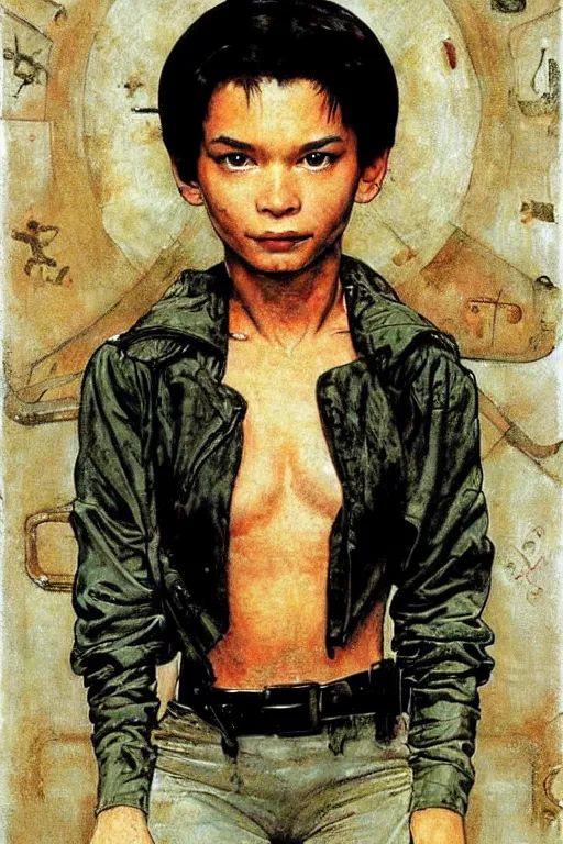 Image similar to Neo from Matrix painted by Norman Rockwell