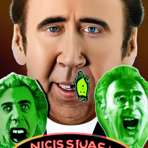 Prompt: nicolas cage ’ s face on a pickle