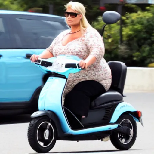 Prompt: morbidly obese paris hilton in a walmart scooters, very fat