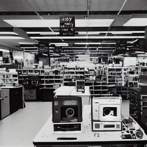 Image similar to electronics department in 1990. As described by William Gibson. Polaroid