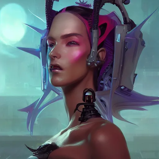 Prompt: portrait of a beautiful cybernetic succubus, cyberpunk concept art by pete mohrbacher and artgerm and wlop and greg rutkowski and deathburger, digital art, highly detailed, intricate, sci-fi, sharp focus, Trending on Artstation HQ, deviantart, unreal engine 5, 4K UHD image