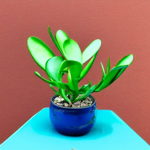 Prompt: jade plant with blue background