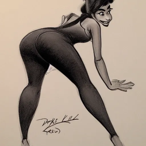 Image similar to milt kahl sketch of thick cuban girl wearing black yoga pants