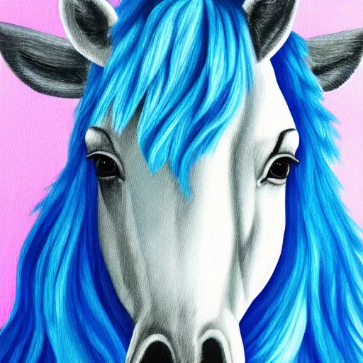Image similar to a blue unicorn painting a self portrait, high details, 4 k, sharp fucos