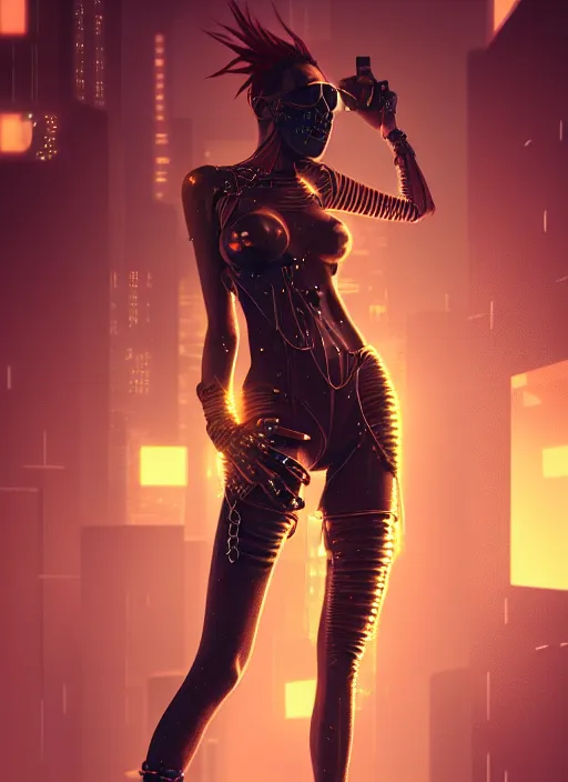 Image similar to soft lustrous full body ebony biotech raver gutter punk cyberpunk, golden ratio, details, scifi, fantasy, cyberpunk, intricate, decadent, highly detailed, digital painting, octane render, artstation, concept art, smooth, sharp focus, illustration, art by artgerm, loish, wlop