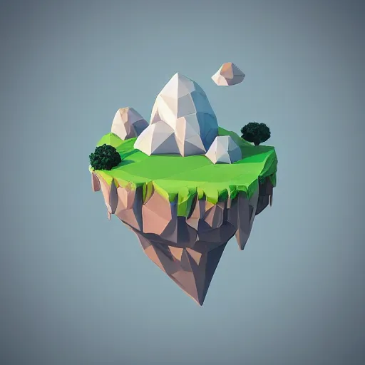 Image similar to floating island in the sky, low poly, isometric art, 3d art, high detail, artstation, concept art, behance, ray tracing, smooth, sharp focus, ethereal lighting