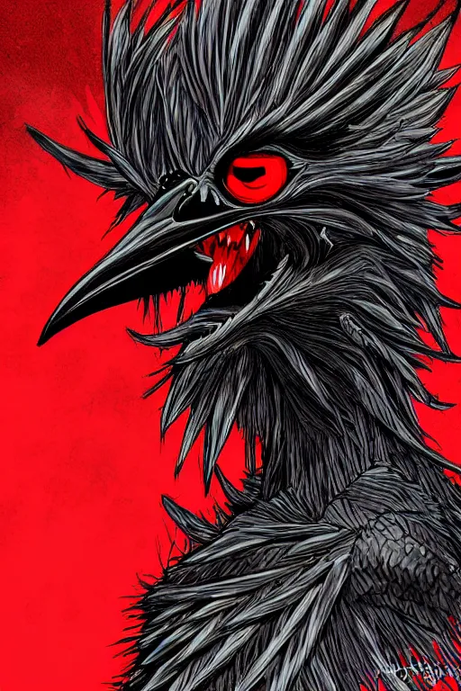 Image similar to crow devil, red eyes, highly detailed, digital art, sharp focus, trending on art station, kentaro miura manga art style