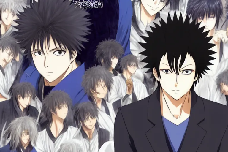 Prompt: A handsome man，Black short hair like a hedgehog, blue pupil, Hijikata Toushirou of Gintama,Kyoto Animation