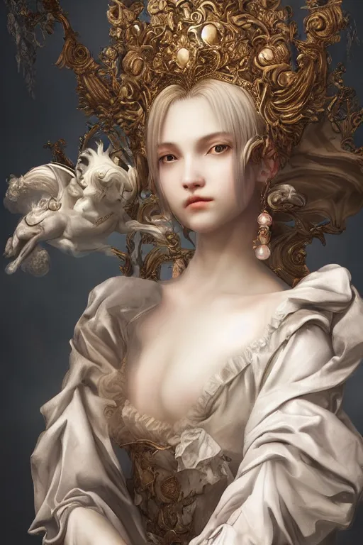 Prompt: final fantasy, dramatic, elaborate emotive Baroque and Rococo styles to emphasize beauty as a transcendental, 8k image, ultra-realistic, the style of WLOP