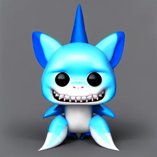 Image similar to cute baby shark with short blue fur smiling, funko pop, beanie baby, daz 3 d, octane render, studio lighting