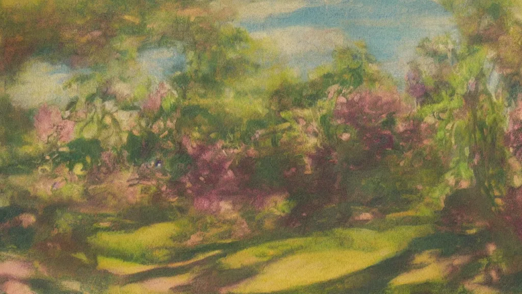 Image similar to loose painting of a beautiful peaceful whimsical landscape, overexposed, pastel colors, influenced by art nouveau, by john duval and sargent