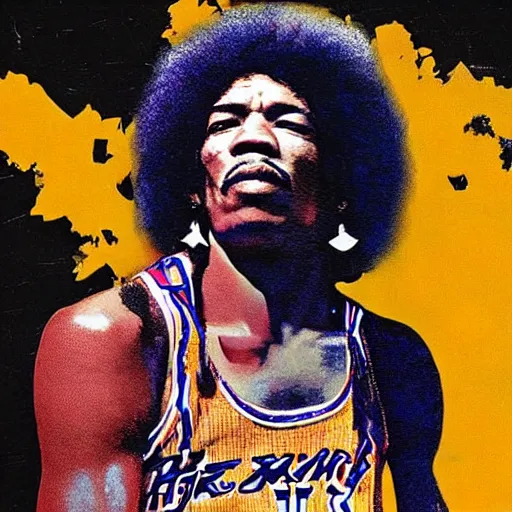 Prompt: jimi hendrix as an nba player