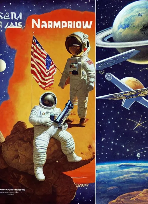 Prompt: painting of donald trump astronaut on mars holding a ray gun by norman rockwell, by drew struzan, high res