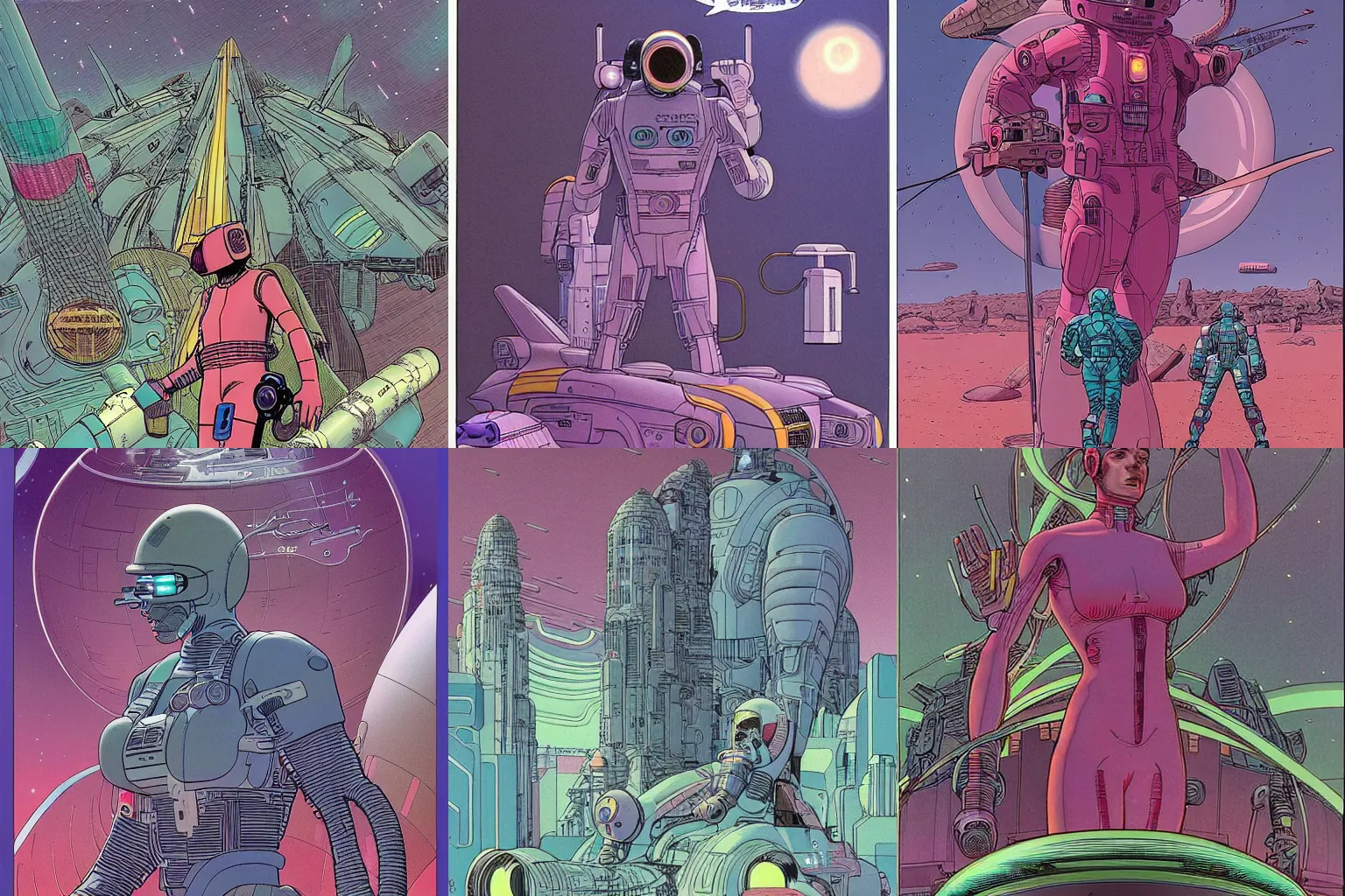 Prompt: retro sci-fi by Mœbius