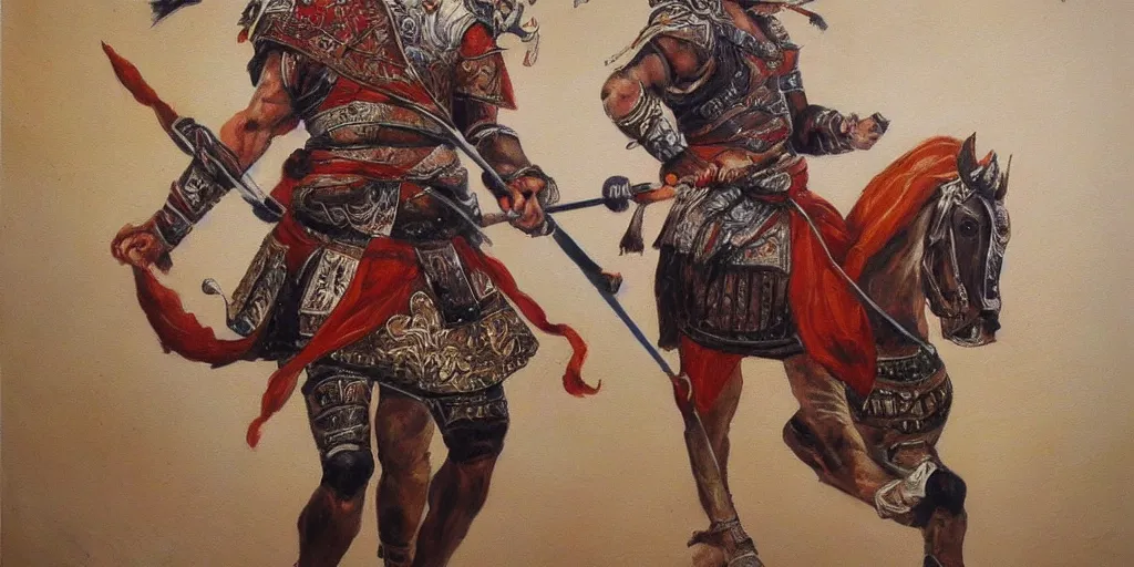 Prompt: persian warrior painting, hd, smooth, canvas, clear, sharp focus