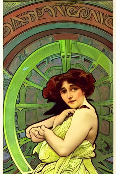 Prompt: This is a monster, and its name is Greeny, oil painting without frame by Alphonse Mucha