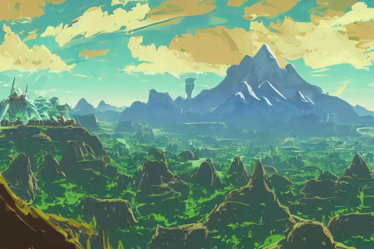 Image similar to detailed death mountain scenery from the legend of zelda breath of the wild, breath of the wild art style.